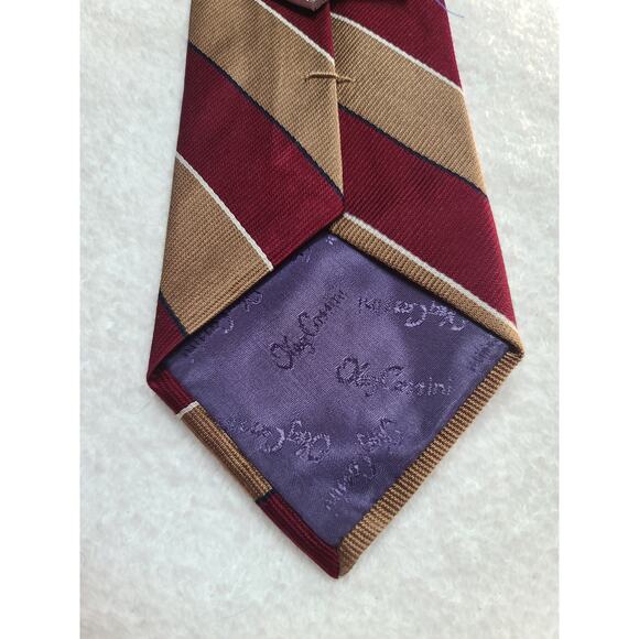Vintage Oleg Cassini red tan striped silk tie - Picture 4 of 6